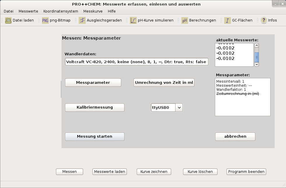 Eingabe der Messparameter