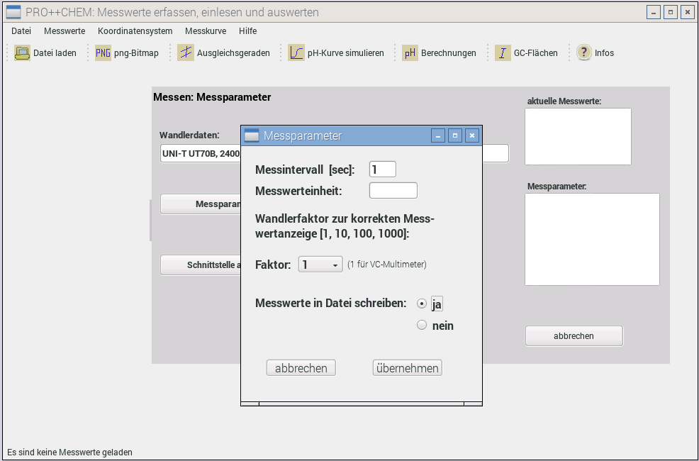 Option: Messwerte in Datei 'promess.p+c' auf SD-Karte schreiben